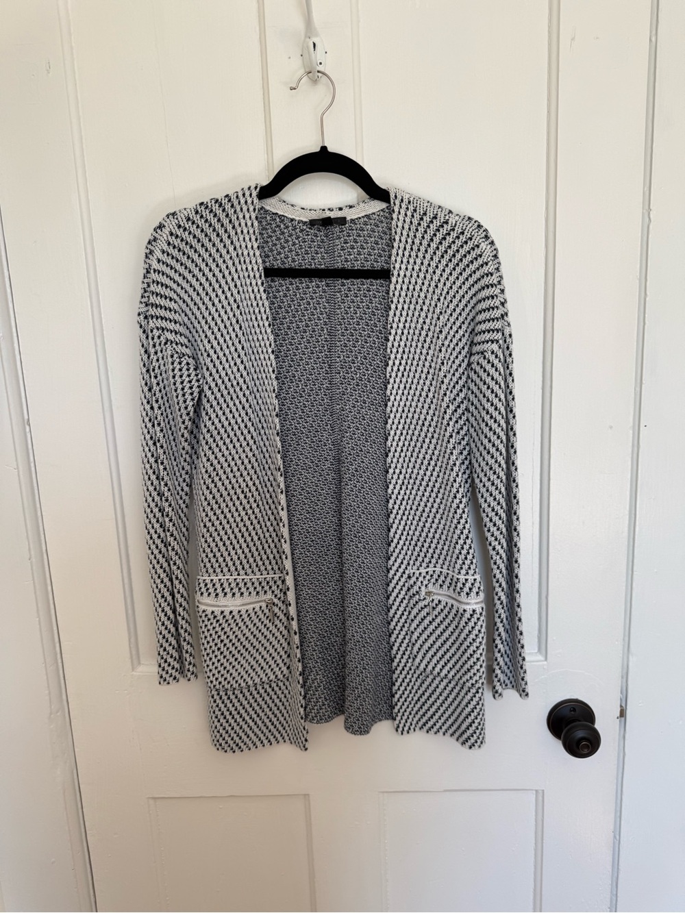 Dynamite Open-Front Navy and White Knit Cardigan Sweater - Women